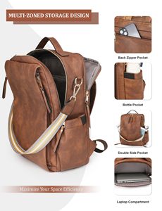 Fashion PU Laptop <b>Backpack</b> Zipper Closure Letter 36-57L Capacity-Waterproof Lightweight for Student Commute Office Travel - Product Image 3