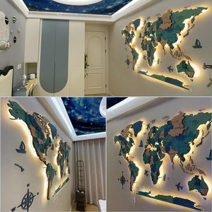 Gran Mapa del Mundo Moderno de <span class=keywords><strong>Madera</strong></span> para Pared, Decoración 3D para el Hogar, Regalo para Entusiastas de los Viajes con Luces LED - Product Image 5