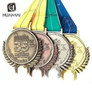 Custom Logo Verhoogd Goud Zilver Brons Enamel Metal Marathon Finisher Medaille