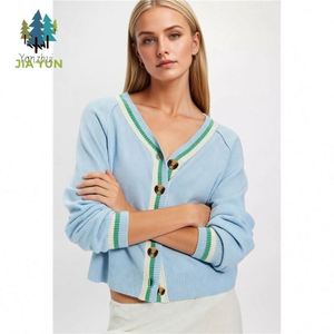 Cardigã Feminino de Tricô com Bloco de Cores e Decote em V, Jaqueta de Suéter de Tricô Casual de Manga Longa para Outono/Inverno - Product Image 2