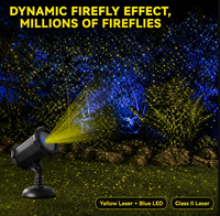 Dynamisches Firefly-Laserlicht Bluetooth-Lautsprecher Klasse II Gelber Laser Blaue LED IP65 100-240V ABS für Außenbereich Garten Rasen Baum