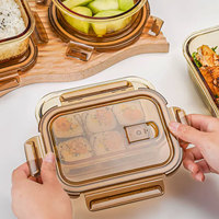 Boîte à lunch en verre borosilicate écologique, ronde, ambrée, moderne, résistante au micro-ondes, pour la vente en gros