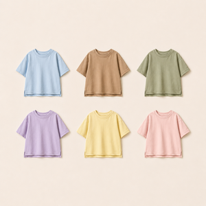 T-shirt Boxy en Coton pour Enfants, Unisexe, Bébé Fille Garçon, Basique, Manches Courtes, Couleur Unie, Décontracté d'Été, Vêtements pour Enfants en Gros - Product Image 2