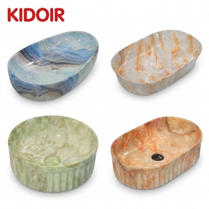 Lavabo da appoggio ovale in ceramica con motivo gemma e stampa effetto onice, lucido, audace e colorato, per <span class=keywords><strong>bagno</strong></span> artistico - Product Image 1