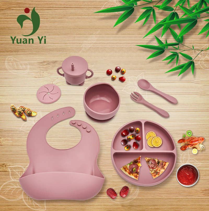 Оптовая продажа, экологически чистые нагрудники для столовых приборов без бисфенола А, ложка, тарелки, чаши, столовая посуда, силиконовый набор для детского кормления со светодиодной подсветкой