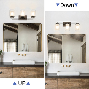 Dark Bronze E26 Antique phòng tắm đèn đồ đạc tường Bracket 3 Head kép Glass <span class=keywords><strong>Shade</strong></span> Vanity ánh sáng cho hộ gia đình khách sạn - Product Image 3