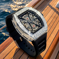 Reloj Mecánico Automático para Hombre con Forma de Tonneau, Esqueleto, Reloj de Pulsera