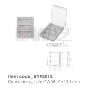 Boîtes en plastique - Vente en gros, logo personnalisé, rectangle, trio compact, transparent, avec couvercle rabattable, conteneur vide pour fard à paupières, blush, bronzer - Product Image 1