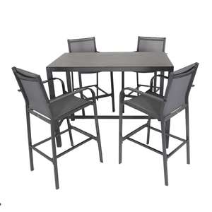 Bar <span class=keywords><strong>7</strong></span> pièces en aluminium pub style européen mobilier d'extérieur patio cadre en <span class=keywords><strong>teck</strong></span> table et chaises de jardin - Product Image 2