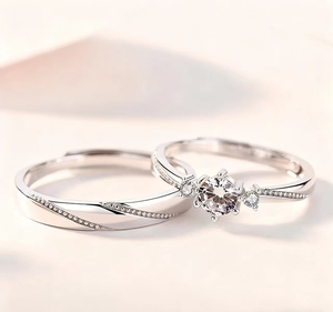 OUGEPHELI <span class=keywords><strong>Bague</strong></span> en argent sterling plaqué platine Zircon cubique S925 Jwerely <span class=keywords><strong>Bague</strong></span> de couple pour hommes et femmes - Product Image 5