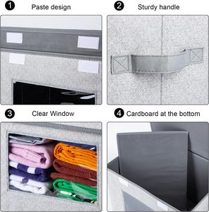 Modern Dustproof Stackable Fabric Closet <b>Storage</b> Bins with Lids for Shelves 4 Pack Gray - Product Image 5