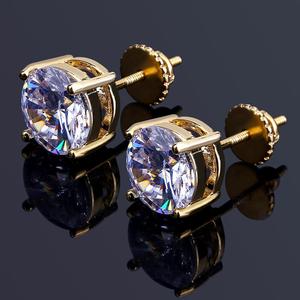 Boucles d'oreilles clous en micro-pavé serties de gros cristaux CZ plaquées or/argent, bijoux hip-hop rock pour homme et femme, cadeaux - Product Image 2