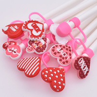 En gros, embouts de paille en silicone de 10 mm, accessoires de bar DIY, motifs cœur pour la Saint-Valentin, pour gobelets