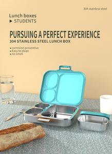 Boîte à lunch pour enfants en acier inoxydable 304 à 3 compartiments, bords arrondis, anti-rayures, étanche, <span class=keywords><strong>bento</strong></span> sûr pour enfants - Product Image 4