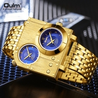 Montres pour hommes Oulm 5024, marque haut de gamme dorée, acier inoxydable, quartz, deux fuseaux horaires, montre unique pour homme, Relogio Masculino