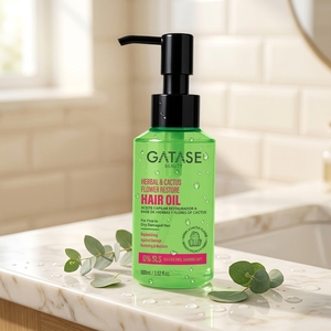 Huile capillaire réparatrice à l'huile de coco et aux fleurs de <span class=keywords><strong>cactus</strong></span> biologiques et végétaliennes OEM GATASE, marque privée, soin capillaire professionnel pour cheveux abîmés - Product Image 1