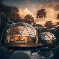 Dôme géodésique en verre coupe-vent de 5m, 6m, 8m, tente de luxe pour resort, glamping, hôtel, cabane en dôme avec porte en verre et aluminium