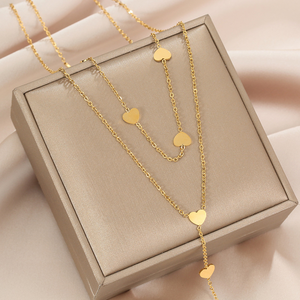 Kalung Panjang Wanita Model Rantai Y Lapis Ganda Berlapis Emas Stainless Steel dengan Hiasan Bintang dan Hati - Product Image 2