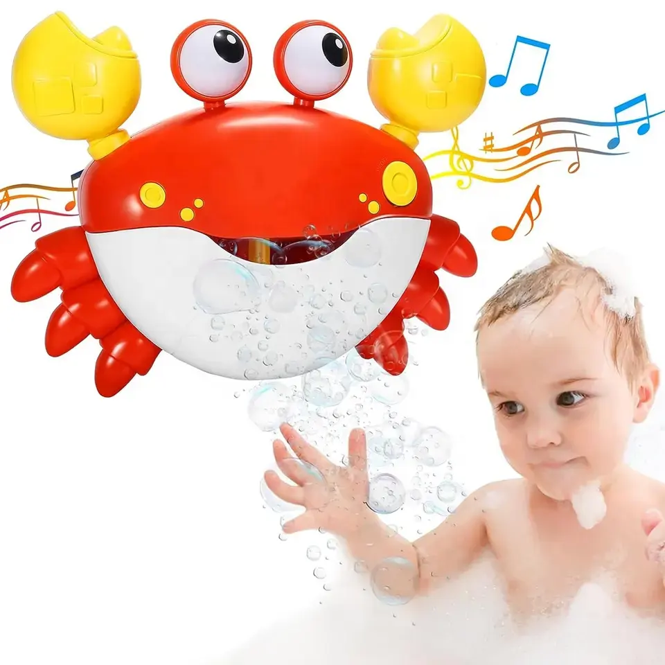 Máquina de burbujas de cangrejo ecológica, juguete de baño, máquina de burbujas eléctrica, juguete de ducha de bañera para niños pequeños, novedad de 2024, con música