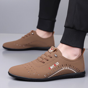 XINTAEZ Mocassins en cuir pour hommes, semelle souple, ajourés, respirants, chaussures décontractées, beige, taille 40 - Product Image 4