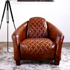 Retro Vintage Leather Club Armchairs Tobacco Genuine Leather <strong>Accent</strong> <strong>Chair</strong> <strong>Living</strong> <strong>Room</strong> Reclining Sofa <strong>Chair</strong> - Product Image 3