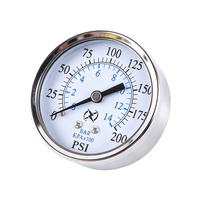 Vibration-proof Chrome-plated Brass Bourdon Tube Pressure Gauge for Air Compressor 2.5" Dial 0-200psi 1/4" NPT Back Connection