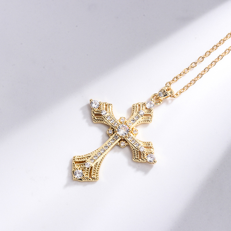 18k Gold Plated Zircon Virgin Mary Cross Pendant Necklace
