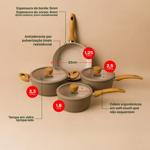 Non Stick 7-Piece Forged Aluminum Cookware Set Ceramic Coated Pot <b>Pan</b> Glass <b>Lids</b> Wooden Soft touch Handles Dishwasher Safe - Product Image 5
