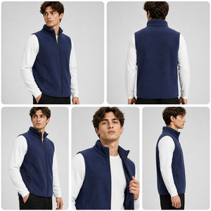 Gilet in pile da uomo all'ingrosso, blu navy scuro, 100% poliestere, in pile polare, senza maniche, caldo, invernale, capospalla, gilet college - Product Image 3
