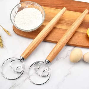Premium Danish Dough Whisk Kitchen <b>Tools</b> <b>Hand</b> Mixer Stainless Steel Whisk with Wooden Handle - Product Image 6