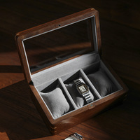 Boîte à montres en bois de noyer noir avec couvercle en verre, organisateur de bijoux à 3 positions, cadeau de luxe vintage, vente en gros, personnalisable