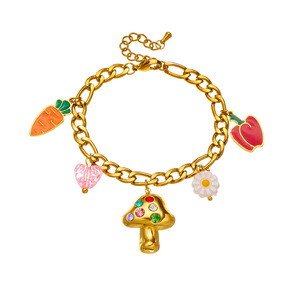 Fashion Charm Bracelet Zinc Alloy Carrot Mushroom Flower Pendant Colorful Rhinestone Jewelry For Women Girls - Product Image 5