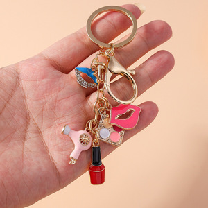 Luxe émail rouge à lèvres beauté fournitures vêtements porte-clés sèche-cheveux arc numérique lèvre sac pendentif fille cadeau de <span class=keywords><strong>mariage</strong></span> porte-clés - Product Image 6