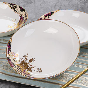 <span class=keywords><strong>Set</strong></span> di Piatti in Ceramica di Lusso Stile Europeo con Bordo Placcato Oro, Servizio da Tavola per Uso Domestico, Adatto a Microonde e Lavastoviglie, per 12+ Persone - Product Image 2