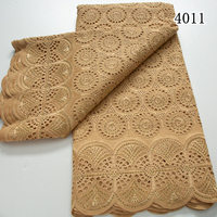 Tissus Africains en Dentelle de Coton Brodés Autriche Dubaï 2024 de Haute Qualité pour Robes Nigérianes Femmes 4011