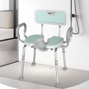Chaise de douche en alliage d'aluminium, réglable en hauteur, antidérapante, pour personnes âgées, avec dossier et accoudoirs - Product Image 1