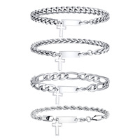 Bracelet chaîne croisée en acier inoxydable avec plaque rectangulaire et maillons en croix creux, style minimaliste, bijou permanent pour homme, cadeau