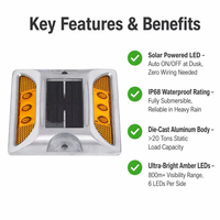 Borne de signalisation routière solaire LED en alliage d'aluminium avec logo personnalisé, haute intensité, réflecteur prismatique, indice de protection IP68 pour la sécurité routière