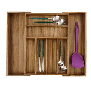 Acacia Gỗ Nhà Bếp bạc ngăn kéo tổ chức mở rộng dao kéo khay bằng gỗ dụng cụ khay chủ - Product Image 2