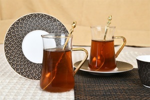 Bộ ấm chén trà đen thủy tinh trang trí mạ vàng Pasabahce, khuyến mãi nóng, kèm hộp quà lụa, xuất xứ từ nhà máy Trung Quốc - Product Image 3