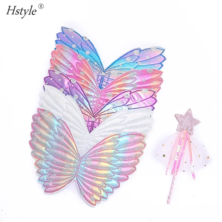 Disfraz de hada mariposa arcoíris de Color Pastel alas para niños juego de simulación vestir con varita mágica de estrella suministros de cumpleaños para niñas