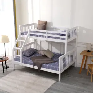 Деревянная трехместная детская двухъярусная кровать с лестницей, 2-слойная кровать, мебель для спальни, фабричная детская однотонная домашняя коробка, Современная сосна, 100 шт.