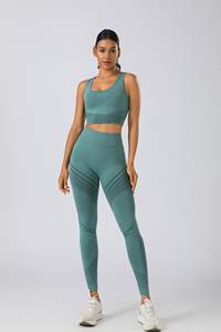 Bestseller 3-teiliges nahtloses Yoga-Set für Damen mit hoch taillierten Leggings, <span class=keywords><strong>Sport</strong></span>-BH und Reißverschlussjacke - Product Image 3