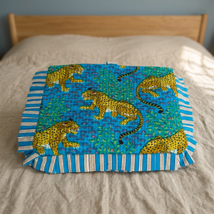 Housse de livre rayée 100% coton, faite à la main, avec bordure bleue, pliable, fermeture éclair, poignée à cordon, pour voyage, mode, usage quotidien - Product Image 2