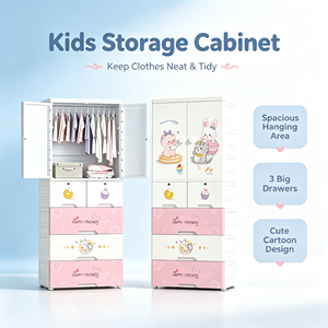 Armario <span class=keywords><strong>de</strong></span> Plástico Infantil con Diseño <span class=keywords><strong>de</strong></span> Dibujos Animados, con Área <span class=keywords><strong>para</strong></span> <span class=keywords><strong>Colgar</strong></span>, 2 Cajones Pequeños con Cerradura y 3 Cajones Grandes, Armario <span class=keywords><strong>de</strong></span> Almacenamiento <span class=keywords><strong>para</strong></span> <span class=keywords><strong>Ropa</strong></span> y Juguetes - Product Image 5