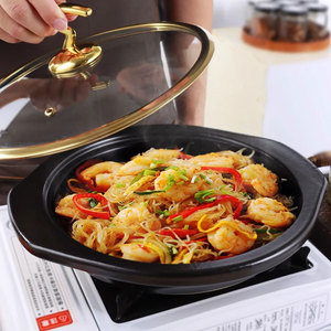 Casserole électrique en céramique à fond plat avec couvercle en verre doré résistant à la chaleur pour hôtel Casserole pour crevettes à l'ail - Product Image 2