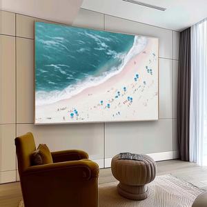 Peinture sur toile acrylique faite à la main, nature morte, décoration murale pour la maison, art mural de luxe, grande taille, bleu et blanc, thème côtier - Product Image 1