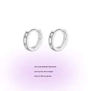 Boucles d'oreilles créoles en argent pur 999 avec zircon, plaqué argent, forme géométrique, nœud papillon, bijoux de <span class=keywords><strong>piercing</strong></span> pour l'oreille, cadeau d'anniversaire unisexe - Product Image 6