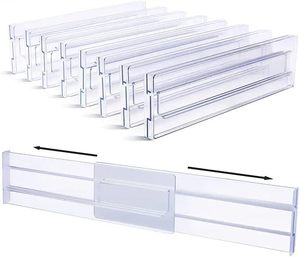 8 Pack Injection-Molded Adjustable <b>Drawer</b> Dividers Set Clear Plastic <b>Drawers</b> Separators <b>for</b> Living Room Clothing <b>Storage</b> - Product Image 2