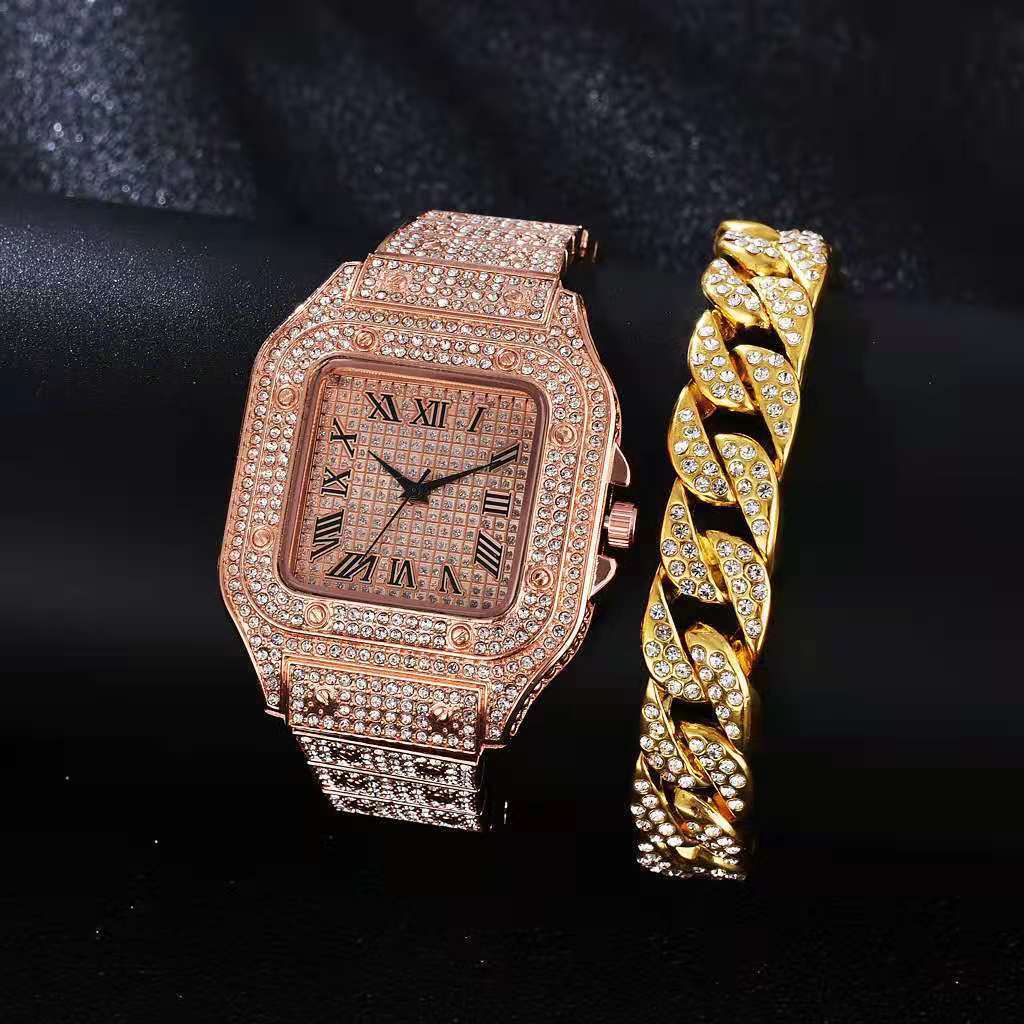 Часы в стиле хип-хоп рэпер Bling-ED CZ с бриллиантами, кубинский браслет Iced Out, серебро и золото, Роскошные Кварцевые наручные часы